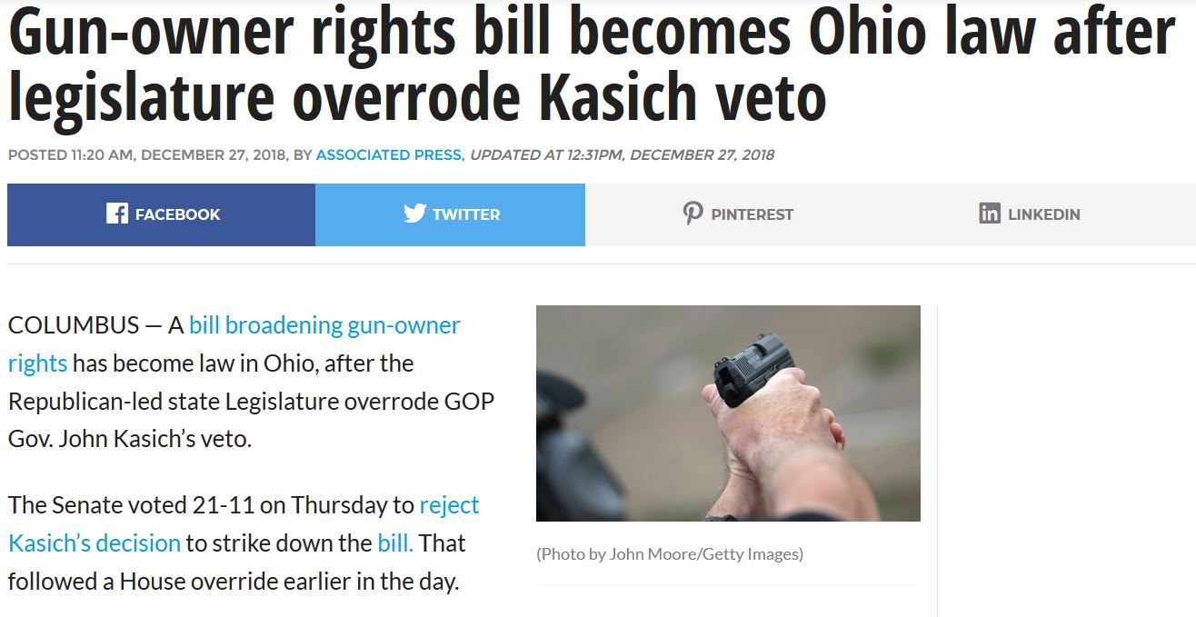 political meme website - Gunowner rights bill becomes Ohio law after legislature overrode Kasich veto Posted , , By Associated Press, Updated At Pm, f Facebook Twitter P Pinterest in Linkedin Columbus A bill broadening gunowner rights has become law in Oh