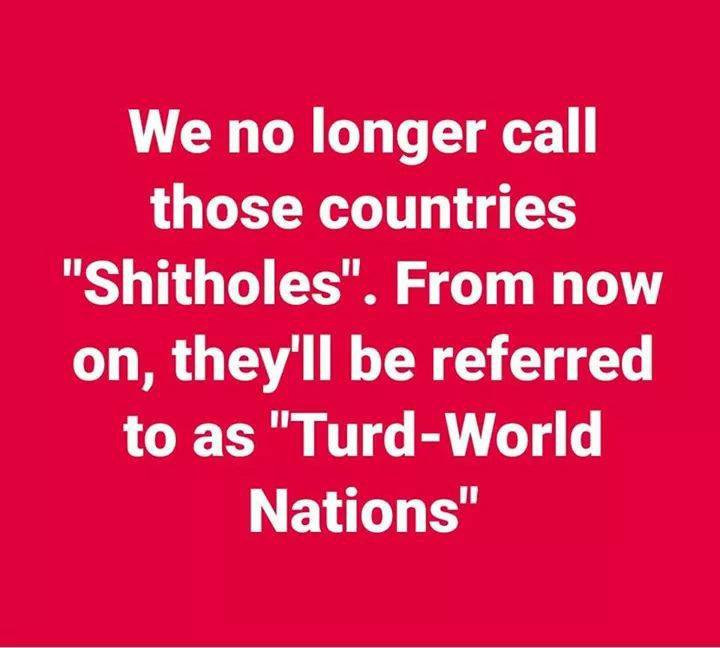 love - We no longer call those countries "Shitholes". From now on, they'll be referred to as "TurdWorld Nations"