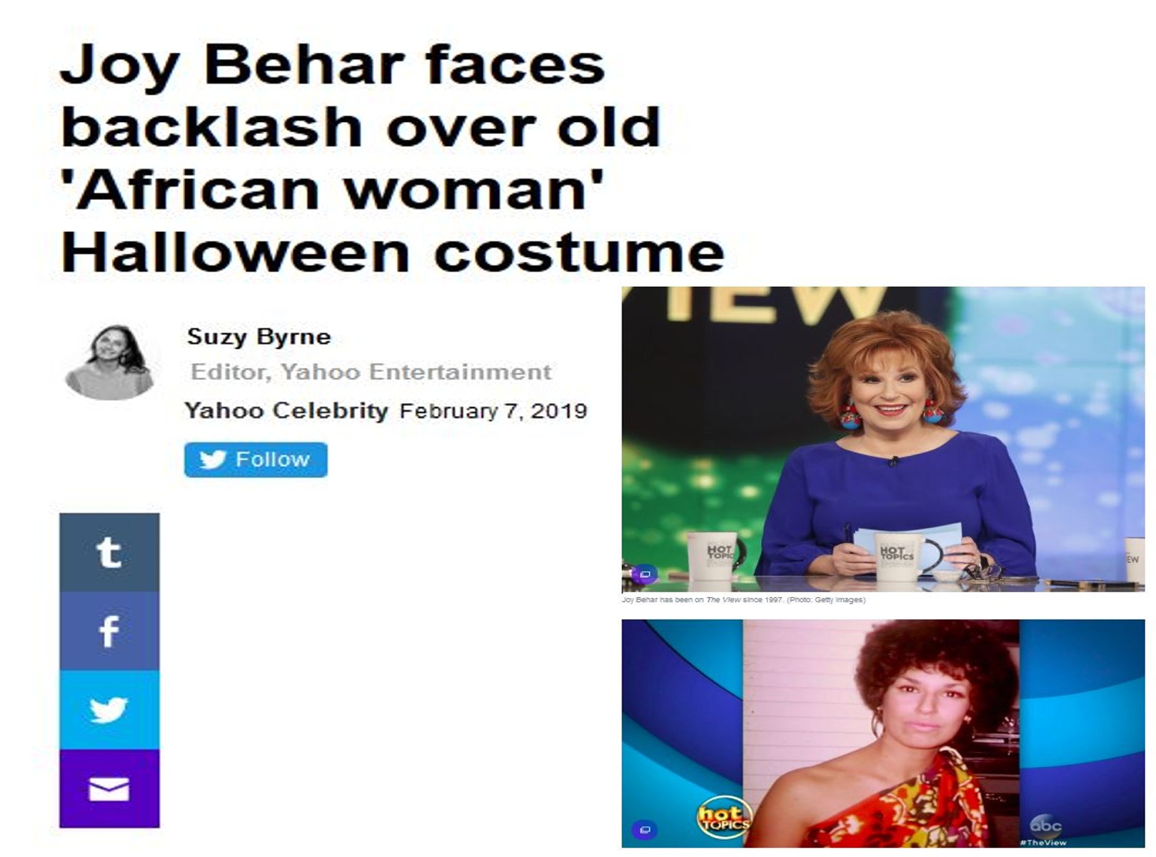 memes - learning - Joy Behar faces backlash over old 'African woman' Halloween costume Suzy Byrne Editor, Yahoo Entertainment Yahoo Celebrity y Hot Ew Joy Senar has been on The View Since 1997 Photo Getty Images Topics abc