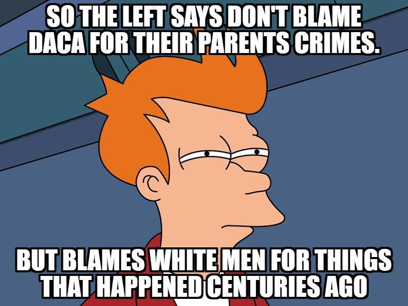 memes - anime memes - So The Left Says Dont Blame Daca For Their Parents Crimes. But Blames White Men For Things That Happened Centuries Ago