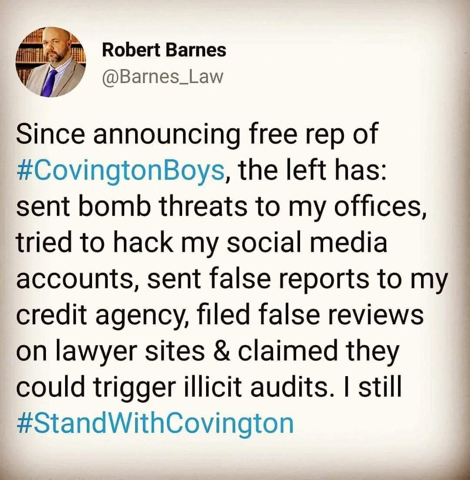 memes - document - Robert Barnes Since announcing free rep of , the left has sent bomb threats to my offices, tried to hack my social media accounts, sent false reports to my credit agency, filed false reviews on lawyer sites & claimed they could trigger 