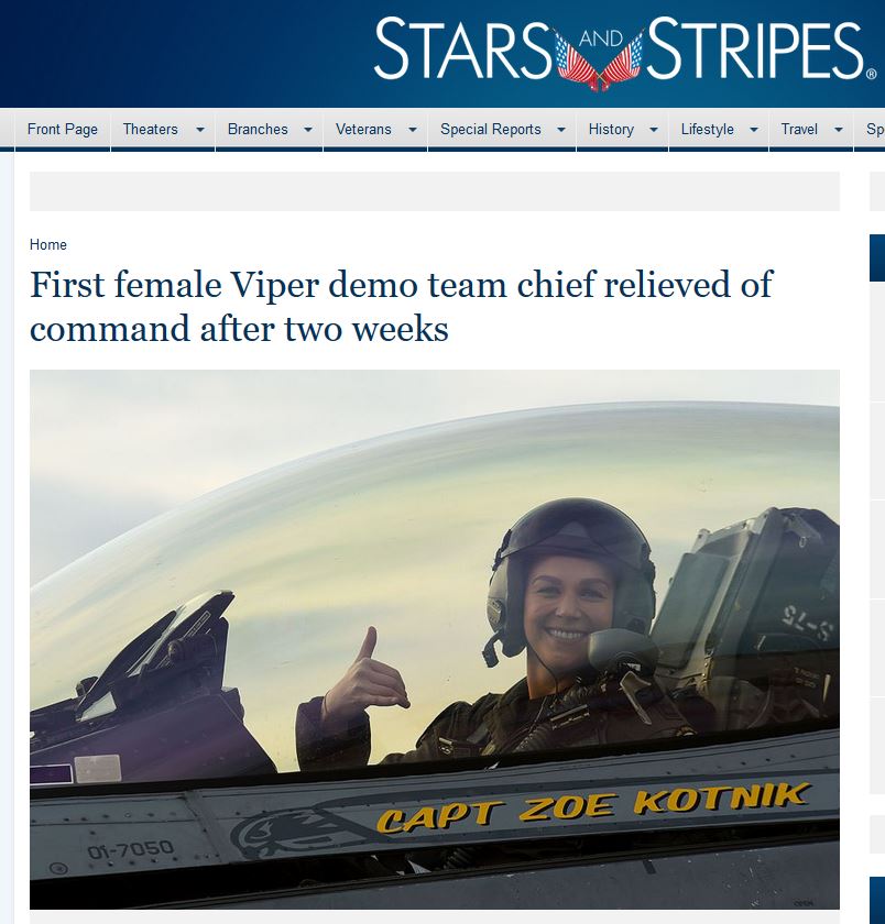 memes - viper demo team - Stars Stripes. Front Page Theaters Branches Veterans Special Reports History Lifestyle Travel Sp Home First female Viper demo team chief relieved of command after two weeks Capt Zoe Kotnik O 017050