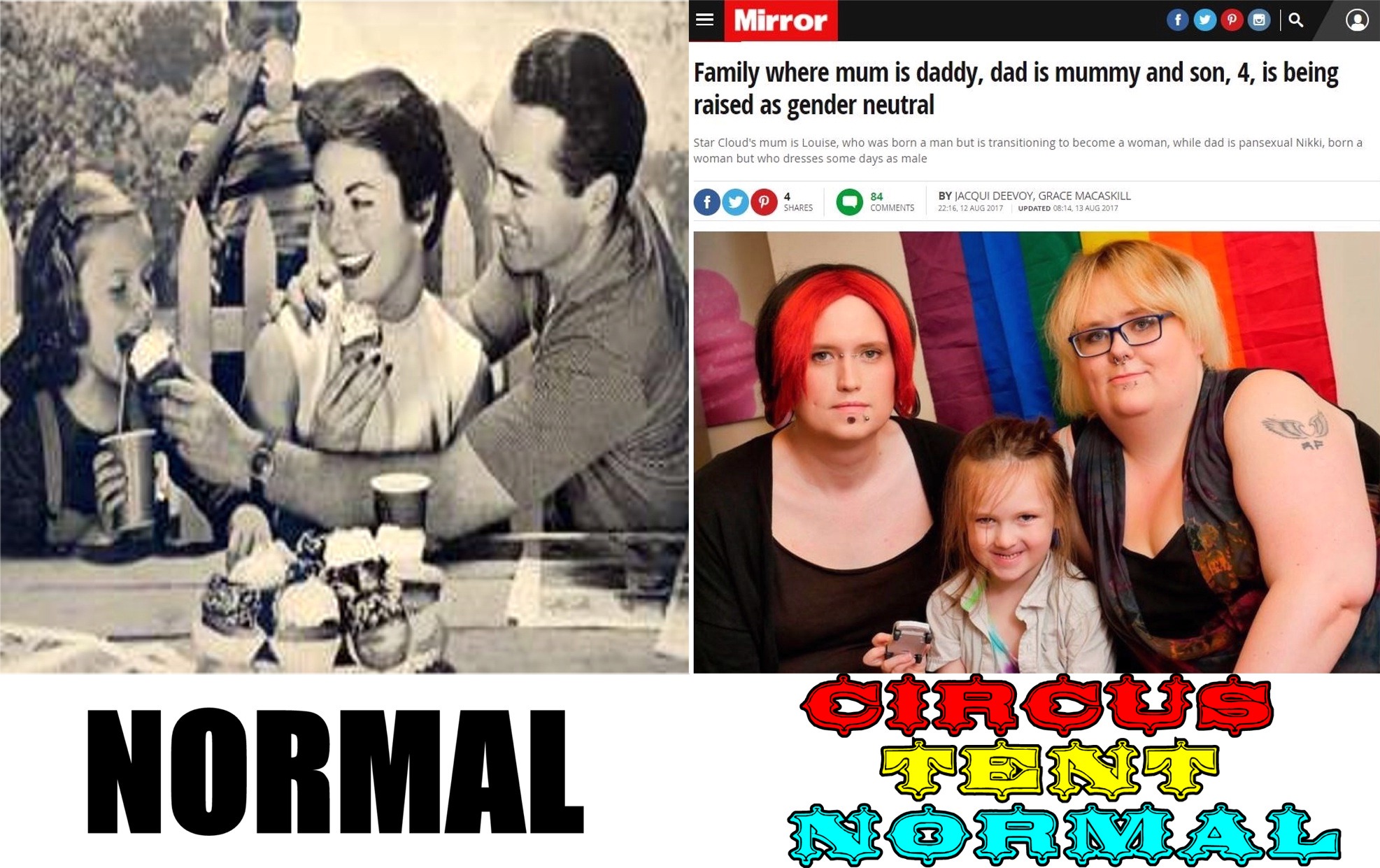 memes - television program - Mirror Family where mum is daddy, dad is mummy and son, 4, is being raised as gender neutral 000. Maced Bout Normal