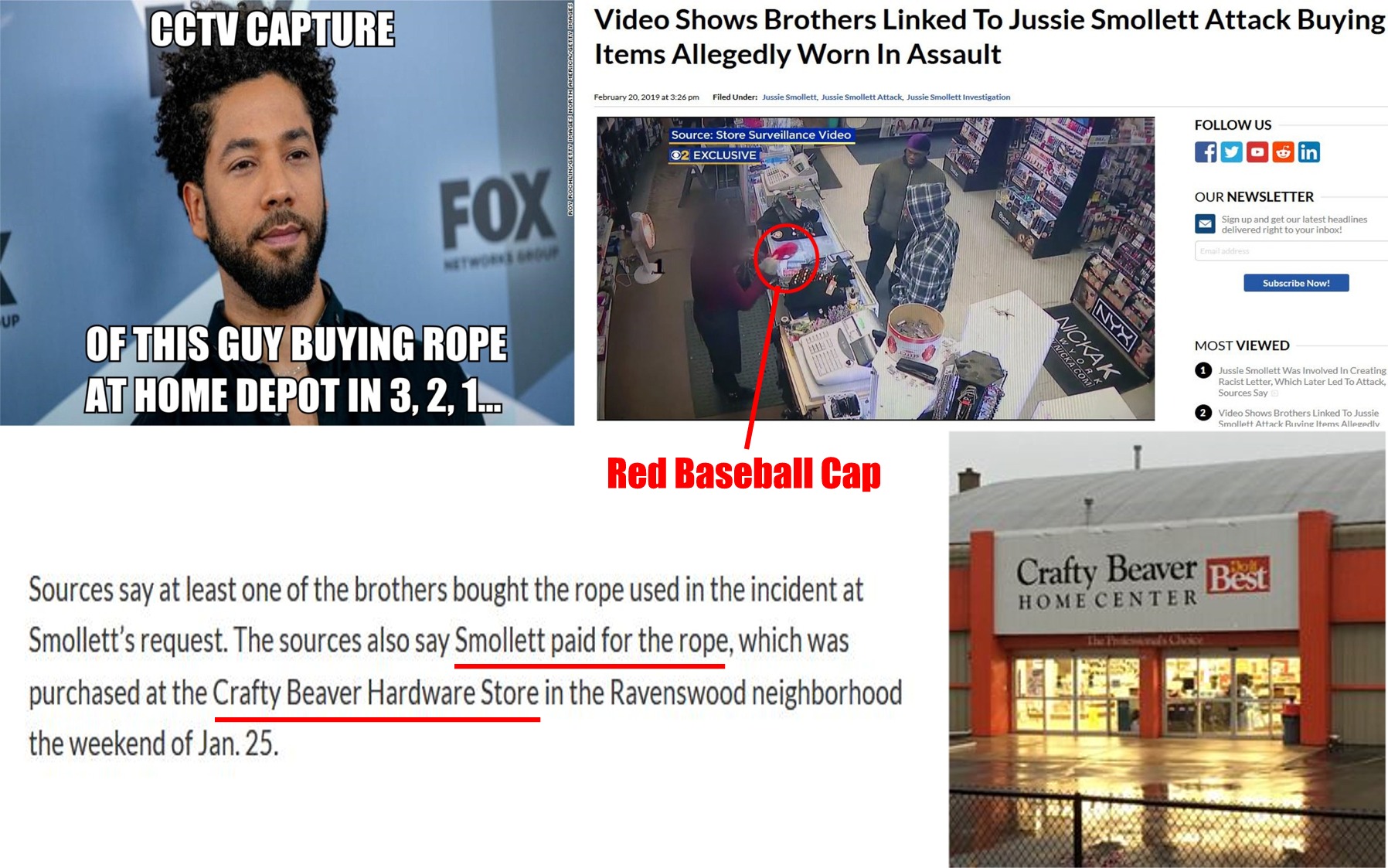 memes -  media - Cctv Capture Video Shows Brothers Linked To Jussie Smollett Attack Buying Items Allegedly Worn In Assault Us Surveillance video Our Newsletter Fox Of This Guy Buying Rope At Home Depot In 3, 2, 1... Red Baseball Cap Crafty Beaver Best Hom