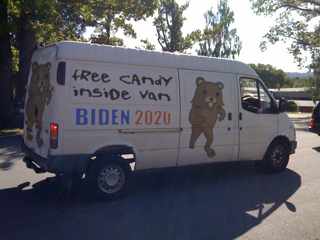memes -  free candy inside van - free candy insipe van Biden 2020