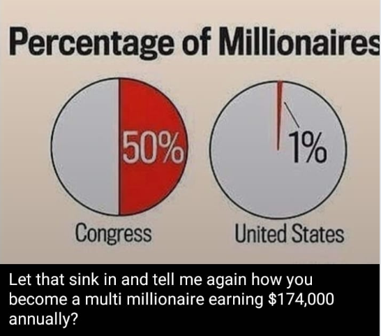 memes -  material - Percentage of Millionaires 1% Congress United States Let that sink in and tell me again how you become a multi millionaire earning $174,000 annually?