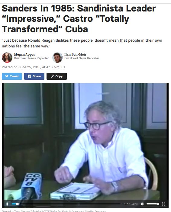 memes -  video - Sanders In 1985 Sandinista Leader "Impressive," Castro "Totally Transformed" Cuba "Just because Ronald Reagan dis these people, doesn't mean that people in their own nations feel the same way." Megan Apper BuzzFeed News Reporter Ilan BenM