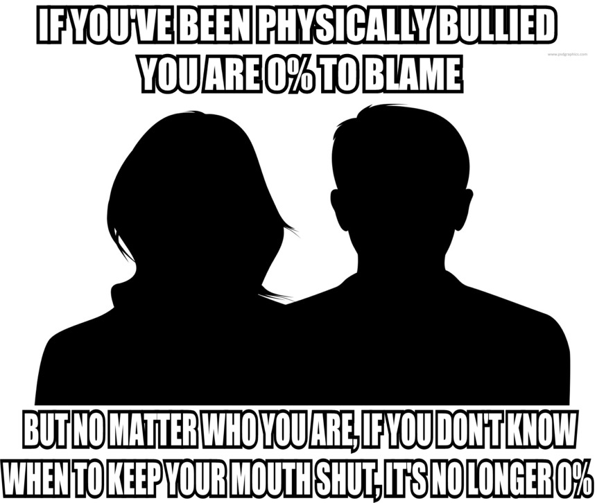human behavior - If You'Ve Beenphysically Bullied YOUARE0%Toblame But No Matter Who You Are If You Dont Know Whento Keep Your Mouthshulot'S No Longero%