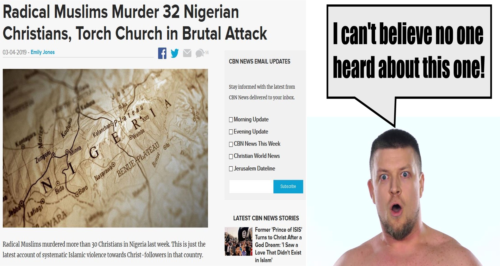 jaw - Radical Muslims Murder 32 Nigerian Christians, Torch Church in Brutal Attack 03042019 Emily Jones I can't believe no one heard about this one! Cbn News Email Updates Stay informed with the latest from Cbn News delivered to your inbox. O Jos Morning 