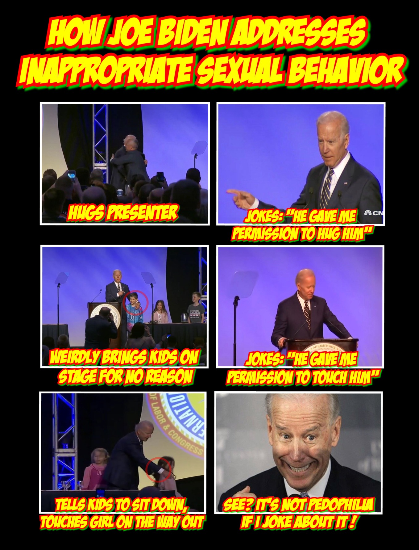 news - How Joe Biden Addresses Inappropriate Sexual Behavior Hugs Presenter Jokes "He Gave Me Mod Permission To Highlan" Weirdly Brings Kids On Stage For No Reason Jokes "He Gavene Permission To Tonich Hunt" Tells Kids To Sit Down, Touches Girl On The Mor