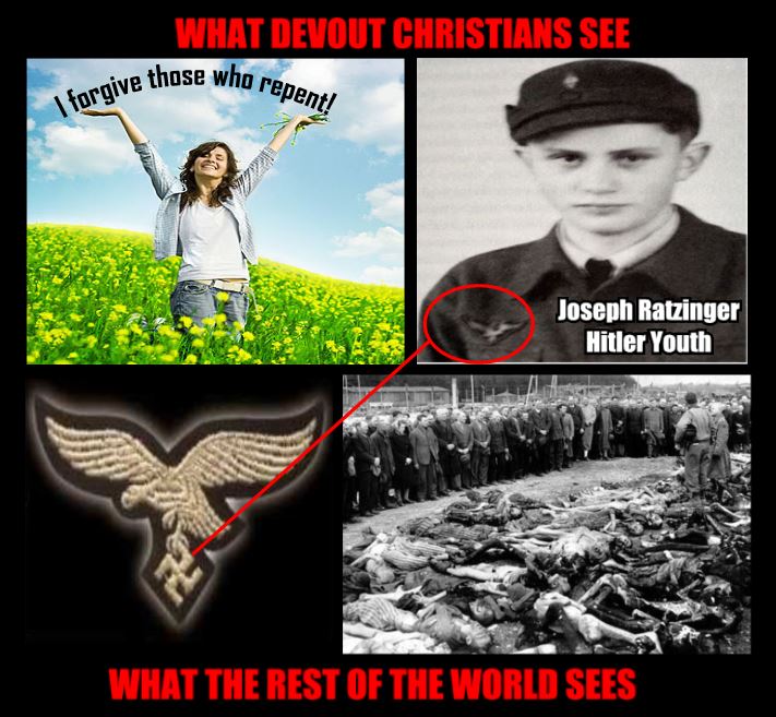 album cover - What Devout Christians See se who repent! I forgive those who mo Joseph Ratzinger Hitler Youth What The Rest Of The World Sees