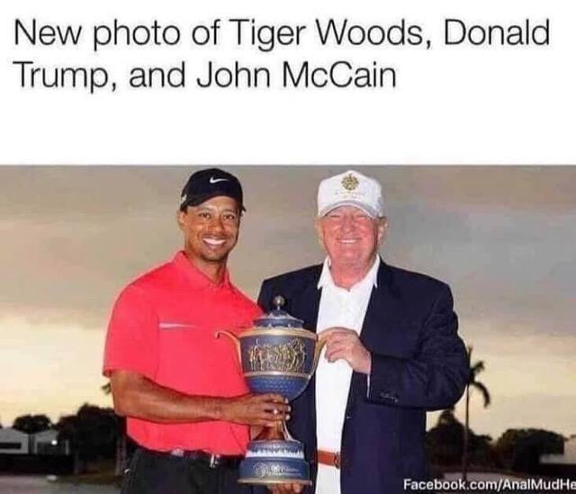 Conservative memes - tiger woods and donald trump - New photo of Tiger Woods, Donald Trump, and John McCain Facebook.comAnalMudhe