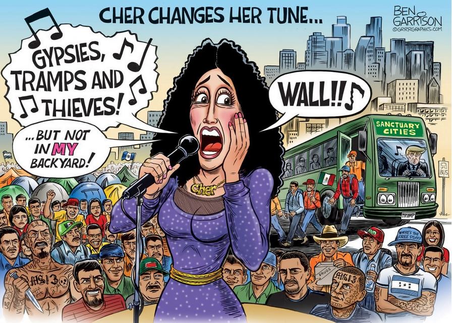 Conservative memes - Cher - Cher Changes Her Tune... Ben Garrtson Grrrgraphics.Com Gypsies, Stramps And Jj Thieves! Wall!!D En Sanctuary Cities !...But Not Ya In My Backyard! Trump Were'S The Free Soft Thi F Ucited Sorow
