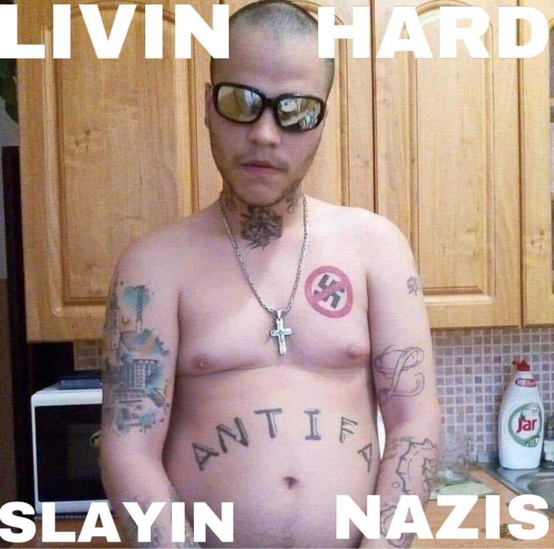 antifa tattoo guy - Livin Hard Jar Antia Slayin Nazis