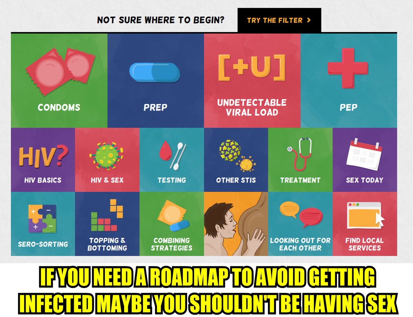 display advertising - Not Sure Where To Begin? Try The Filter > U Condoms Prep Undetectable Viral Load Pep Hiv Hivi . Hiv Basics Hiv & Sex Testing Other Stis Treatment Sex Today SeroSorting Topping & Bottoming Combining Strategies Looking Out For Each Oth