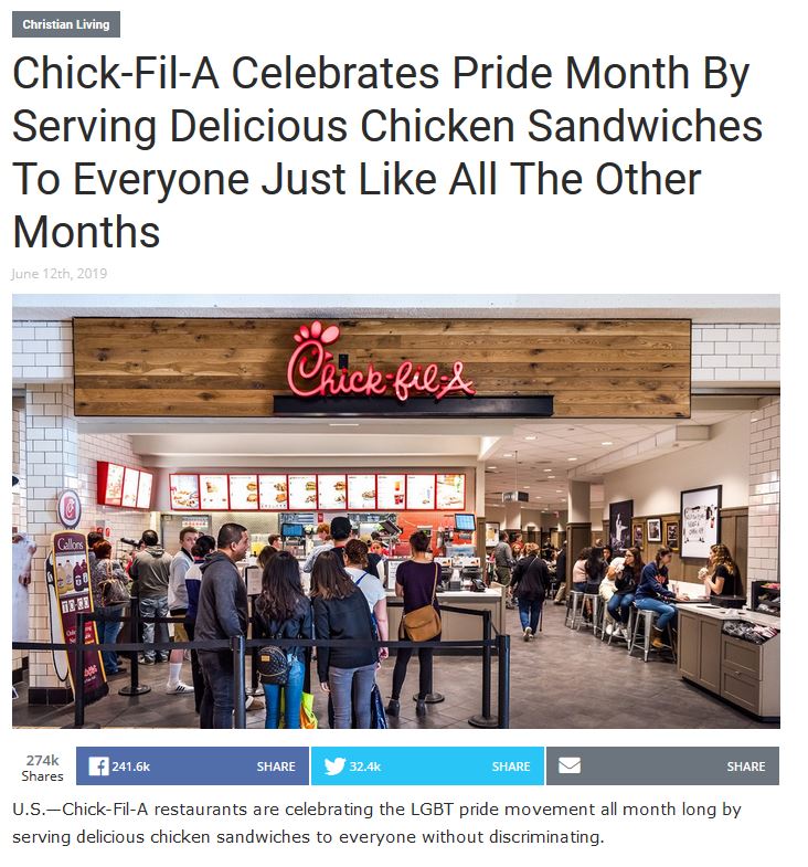 chick fil a restaurant - Christian Living ChickFilA Celebrates Pride Month By Serving Delicious Chicken Sandwiches To Everyone Just All The Other Months June 12th, 2019 Chichiri f U.S.ChickFilA restaurants are celebrating the Lgbt pride movement all month