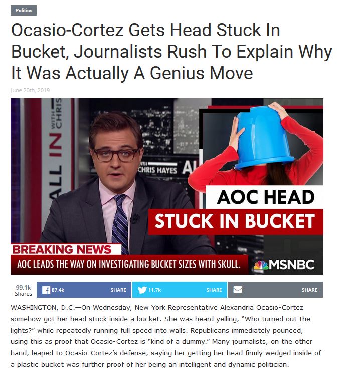 news - Politics Politics OcasioCortez Gets Head Stuck In Bucket, Journalists Rush To Explain Why It Was Actually A Genius Move June 20th, 2019 All In Chris Atic Chris Hayes A Aoc Head Stuck In Bucket Breaking News Aoc Leads The Way On Investigating Bucket