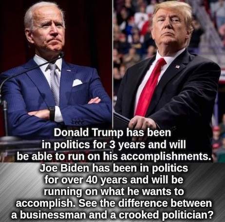 joe biden vs donald trump - Donald Trump has been in politics for 3 years and will be able to run on his accomplishments. Joe Biden has been in politics for over 40 years and will be running on what he wants to accomplish. See the difference between a bus