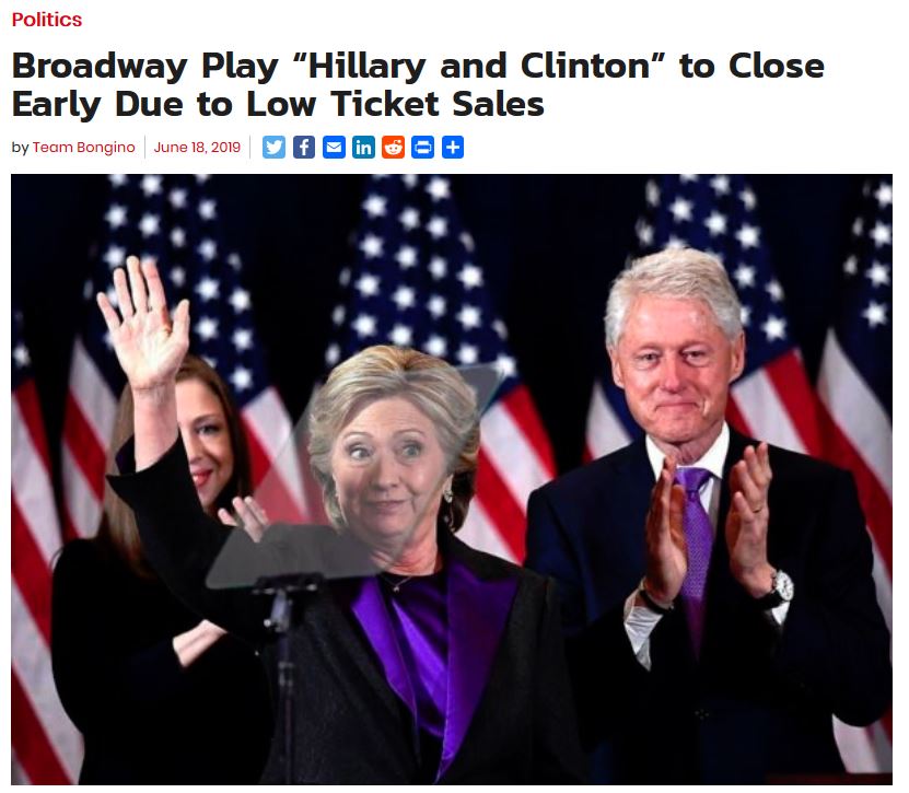 speech - Politics Broadway Play "Hillary and Clinton" to Close Early Due to Low Ticket Sales by Team Bongino U n in Gb