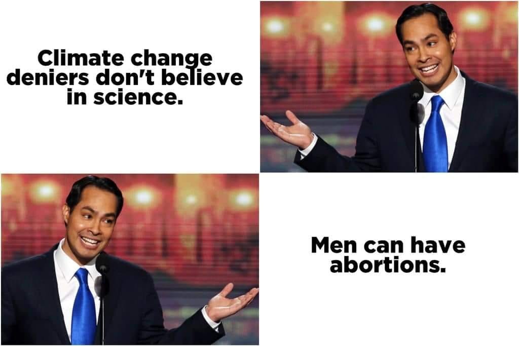 presentation - Climate change deniers don't believe in science. Men can have abortions.