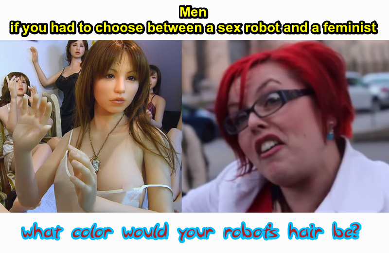 chanty binx - Men if you had to choose between a sex robot and a feminist what color would your robots hair be?