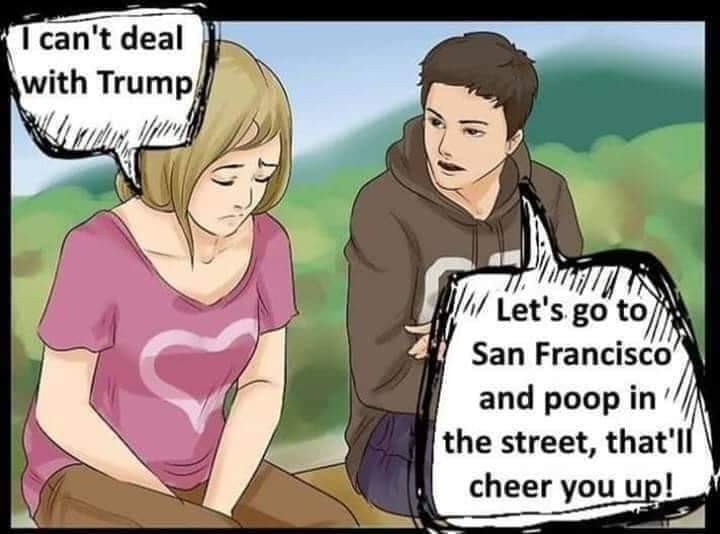 cant deal with trump meme - I can't deal with Trump Let's go to San Francisco and poop in the street, that'll cheer you up!