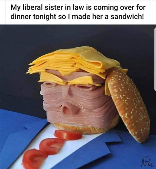 trump sandwich - My liberal sister in law is coming over for dinner tonight so I made her a sandwich!