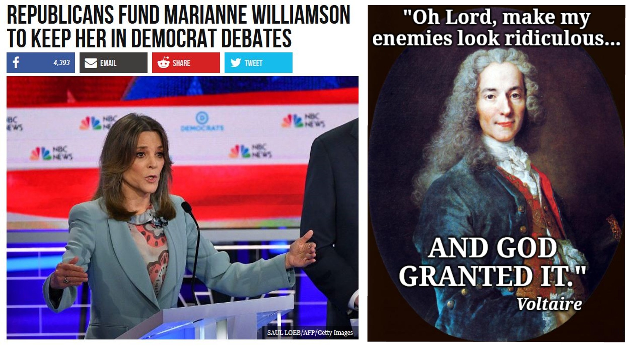 presentation - Republicans Fund Marianne Williamson To Keep Her In Democrat Debates The "Oh Lord, make my enemies look ridiculous... f And God Granted It." Voltaire Saillerat