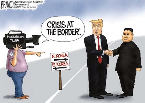 cartoon - Ddam Americans for Limited Branco og mesters.com Crisis At The Border! Mainstream Media I N.Korea S.Korea