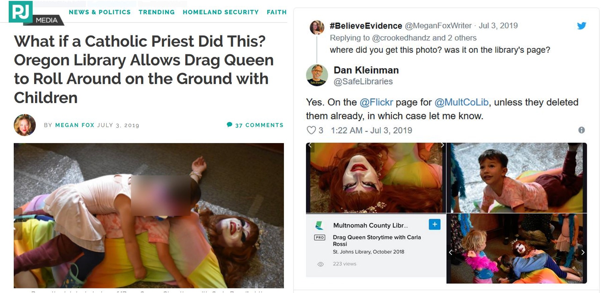 media - Pj Media News & Politics Trending Homeland Security Faith Media Evidence FoxWriter and 2 others where did you get this photo? was it on the library's page? What if a Catholic Priest Did This? Oregon Library Allows Drag Queen to Roll Around on the 