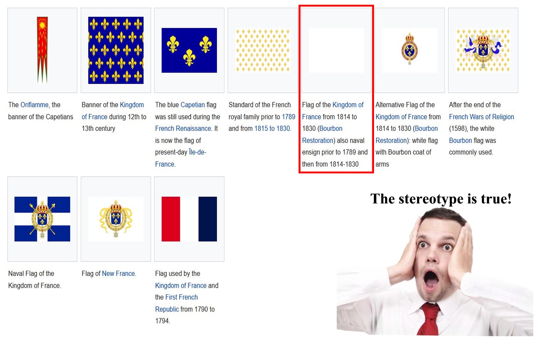 web page - The Oriflamme, the banner of the Capetians Banner of the Kingdom of France during 12th to 13th century The blue Capetian flag was still used during the French Renaissance. It Standard of the French royal family prior to 1789 and from 1815 to 18