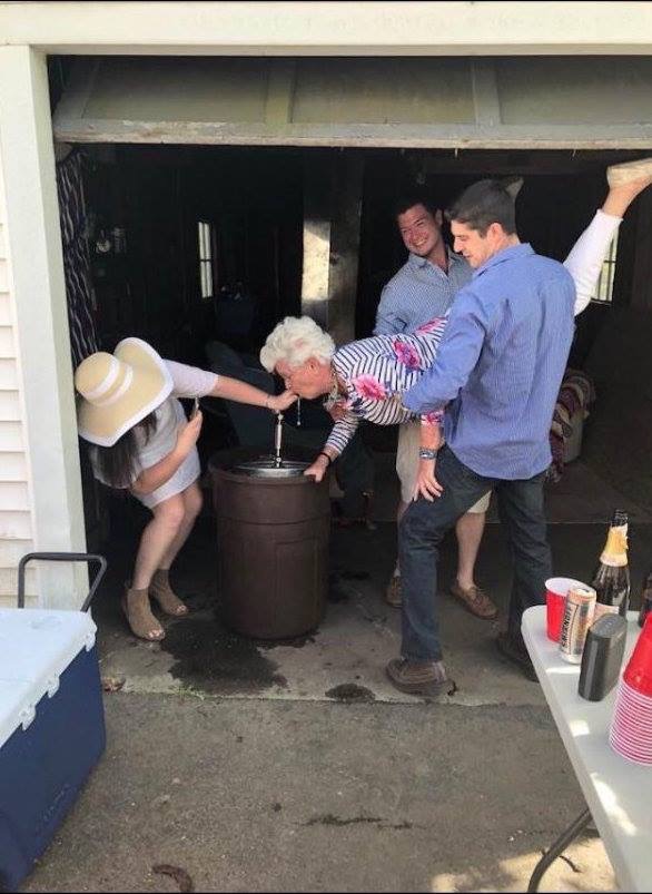 Funny picture of grandma doing a keg stand