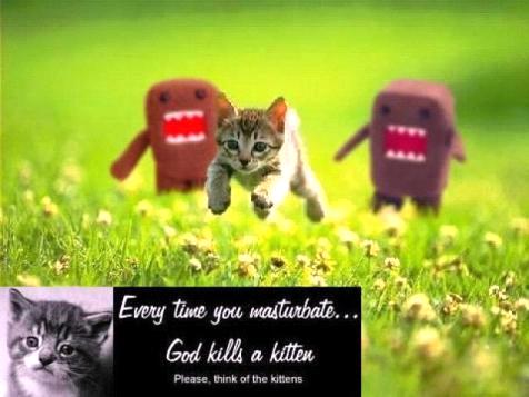 every time you masturbate god kills a kitten - Every time you masturbate... God kills a kitten Please, think of the kittens