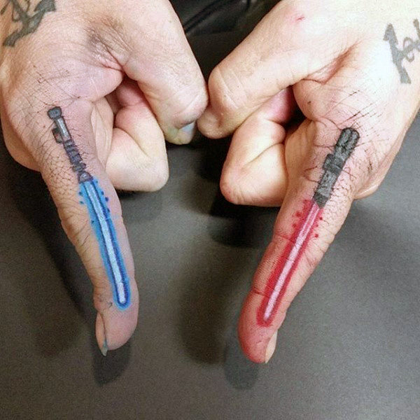 lightsaber finger tattoo