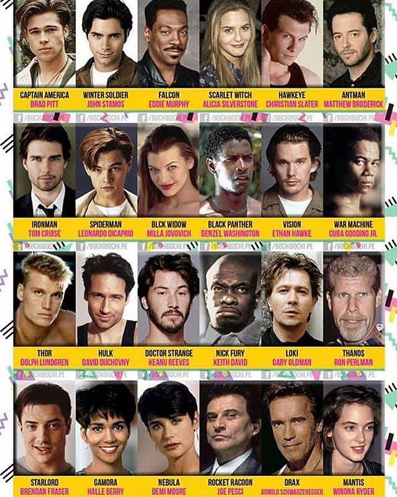 if the mcu was in the 90s - Captain America Brad Pitt f180 Winter Soldier John Stamos Ef 02 Corps Falcon Eddie Murphy Scarlet Witch Hawkeye Antman Alicia Silverstone Chiristian Slater Matthew Broderick Ring, Esheship Mood Bochusl De Docere Poche I Ironman