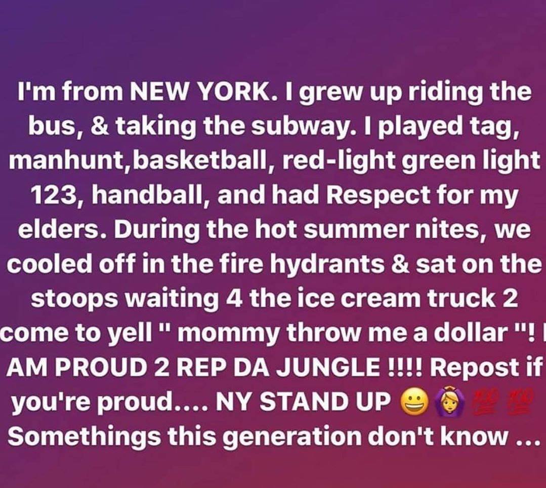 jaceylka dhabta ah - I'm from New York. I grew up riding the bus, & taking the subway. I played tag, manhunt, basketball, redlight green light 123, handball, and had Respect for my elders. During the hot summer nites, we cooled off in the fire hydrants & 