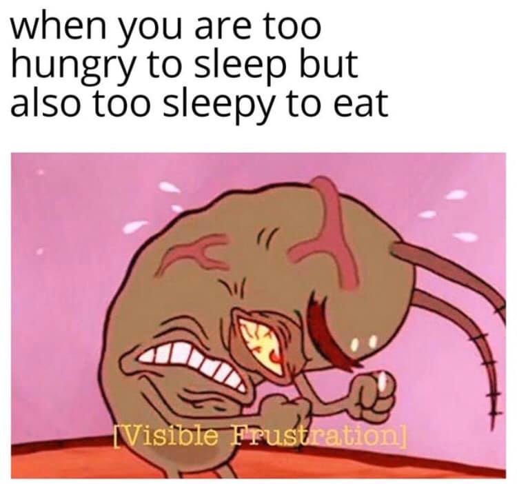 visible frustration - when you are too hungry to sleep but also too sleepy to eat Visible Frustration