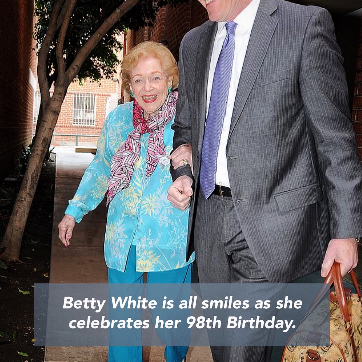 suit - Betty White is all smiles as she celebrates her 98th Birthday.