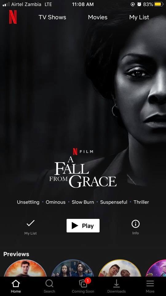 A Fall from Grace - Airtel Zambia Lte @ @ 83% Tv Shows Movies My List N Film Fall From Grace Unsettling . Ominous . Slow Burn Suspenseful Thriller Play My List Info Previews Home Search Coming Soon Downloads More