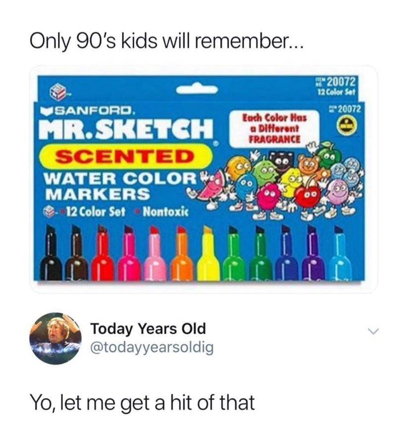 smelly markers mr sketch - Only 90's kids will remember... 20072 12 Color Set 20072 Each Color Has a Dittorent Fragrance Sanford Mr.Sketch Scented Water Color W. Markers 12 Color Set Nontoxic Oo Ni Pin Today Years Old Yo, let me get a hit of that
