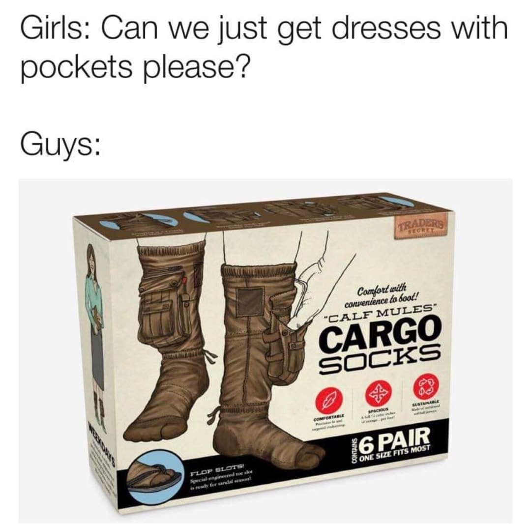 calf mules cargo socks traders secret - Girls Can we just get dresses with pockets please? Guys Comfort with convenience to boot! "Calf Mules" Cargo Socks Go Sustainable Spacious Comfortable 16 Pair 8 One Size Fits Most Flop Slots Syncial engineered ray f