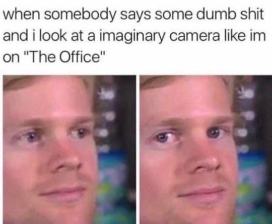 looking at the camera meme - when somebody says some dumb shit and i look at a imaginary camera im on "The Office"