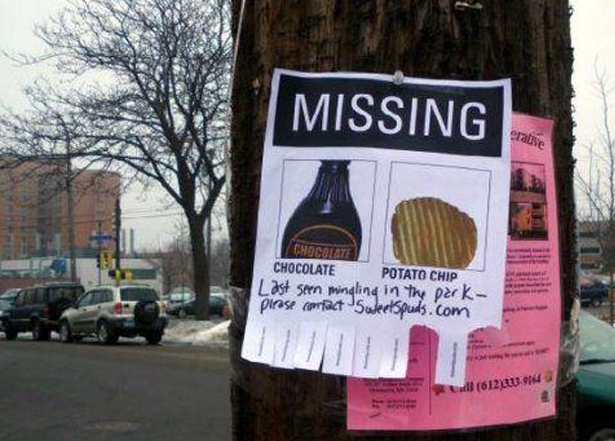 car - Missing Chocolate Potato Chip Last seen mingling in the park please contact Sukelspuds.com di 612 .