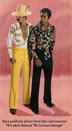 70's fashion for men - Rare publicity photo from the controversial 70's adult feature "BiCurious George"