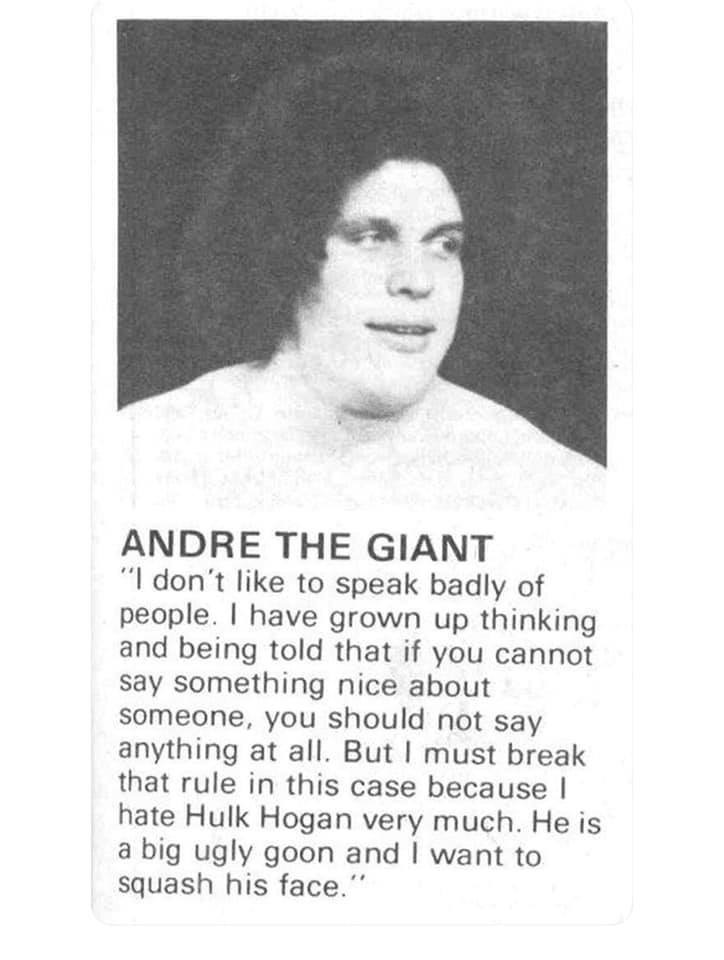 andre the giant quote - Andre The Giant "I don't to speak badly of people. I have grown up thinking and being told that if you cannot say something nice about someone, you should not say anything at all. But I must break that rule in this case because I h