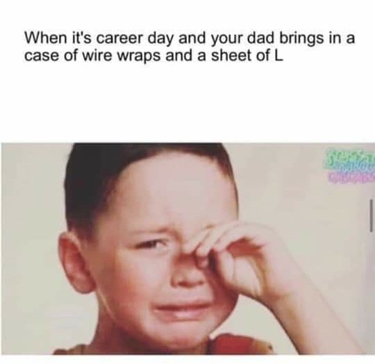 it's career day and your dad brings - When it's career day and your dad brings in a case of wire wraps and a sheet of L