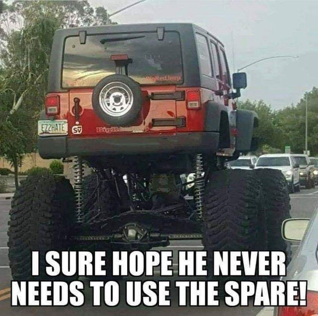 jeep funny memes - Ezzhate no IN4414H Isure Hope He Never Needs To Use The Spare!