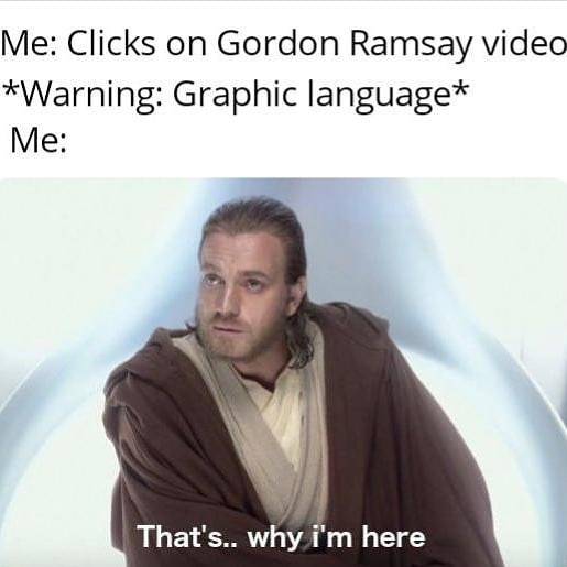 star wars memes - Me Clicks on Gordon Ramsay video Warning Graphic language Me That's.. why i'm here