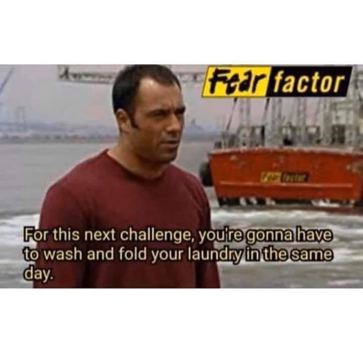 fear factor meme - Fear factor For this next challenge, you're gonna have to wash and fold your laundry in the same day.