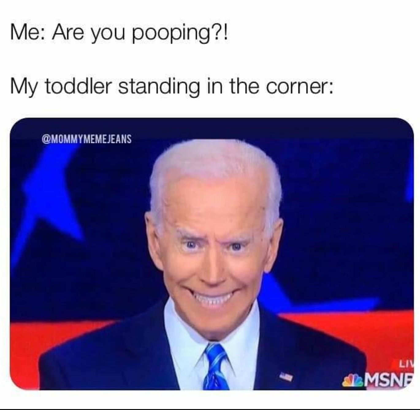 Joe Biden - Me Are you pooping?! My toddler standing in the corner Liv Imsne